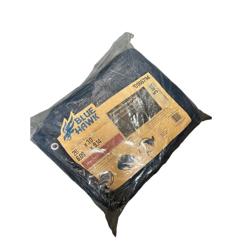 Blue Hawk Reversible Tarp – Blue/Green20 ft x 30 ft – 5 mil Thickness